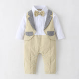 Baby Formal Boys Patchwork Fake Elegant Long Sleeve Romper