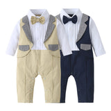 Baby Formal Boys Patchwork Fake Elegant Long Sleeve Romper