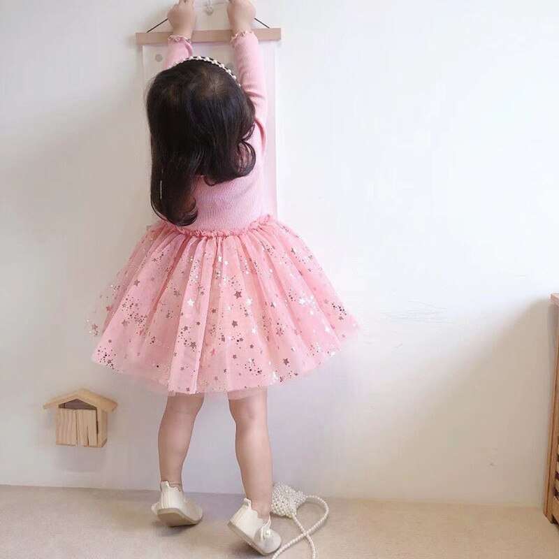 Girls Unicorn Star Sequins Cute Mesh Casual Dresse2-7 Years