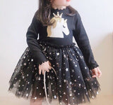 Girls Unicorn Star Sequins Cute Mesh Casual Dresse2-7 Years
