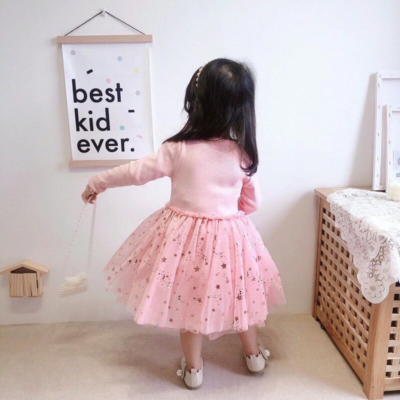 Girls Unicorn Star Sequins Cute Mesh Casual Dresse2-7 Years