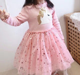 Girls Unicorn Star Sequins Cute Mesh Casual Dresse2-7 Years