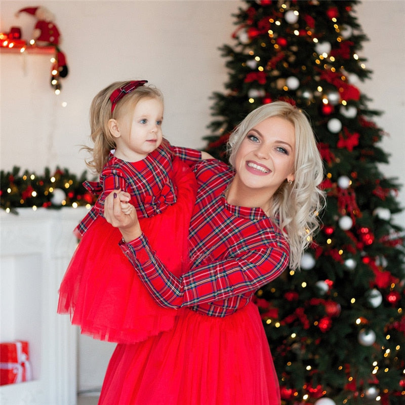 Family Matching Spring Mommy and Me Hot Bow Patchwork Tulle Dress