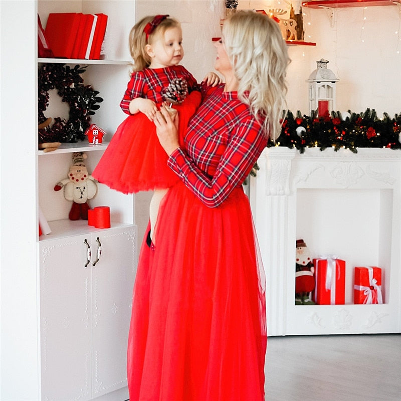 Family Matching Spring Mommy and Me Hot Bow Patchwork Tulle Dress