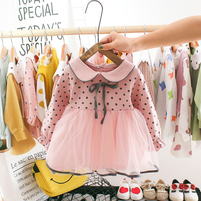 Girls Flower Dress Long Sleeve Lace Embroidery Mesh Dress 0-24 Months