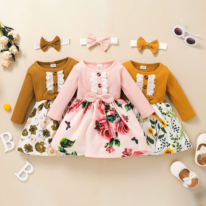 Baby Girl Long Sleeve Floral Spring Flower Dresses