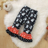 3M-3T Baby Halloween Outfits Pumpkin Print Ruffle Long Sleeve 2Pcs Sets