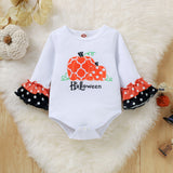 3M-3T Baby Halloween Outfits Pumpkin Print Ruffle Long Sleeve 2Pcs Sets
