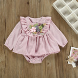 Baby Girls Long Sleeve Emboridery Flower Rompers Outfits Bodysuit