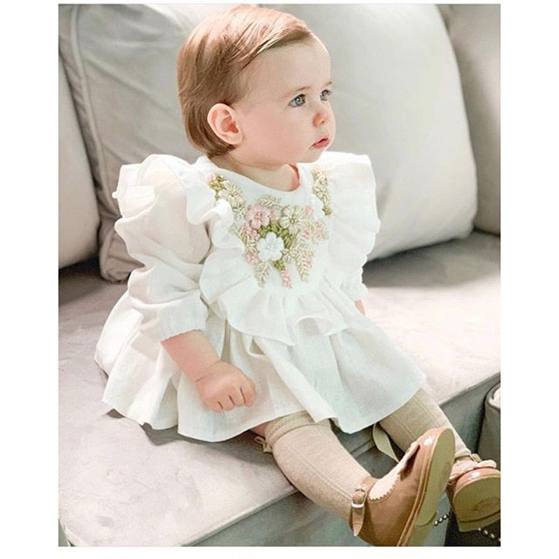Baby Girls Long Sleeve Emboridery Flower Rompers Outfits Bodysuit