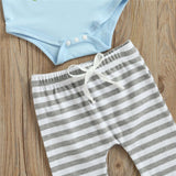 Baby Boy Easter Rabbit Print Bodysuit Striped 3 Pcs Sets