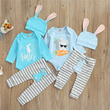 Baby Boy Easter Rabbit Print Bodysuit Striped 3 Pcs Sets