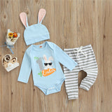 Baby Boy Easter Rabbit Print Bodysuit Striped 3 Pcs Sets