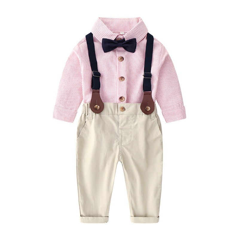 Baby Boys Set Toddler Gentleman Suit Baptism Bowtie Suspender Outfits 2 Pcs