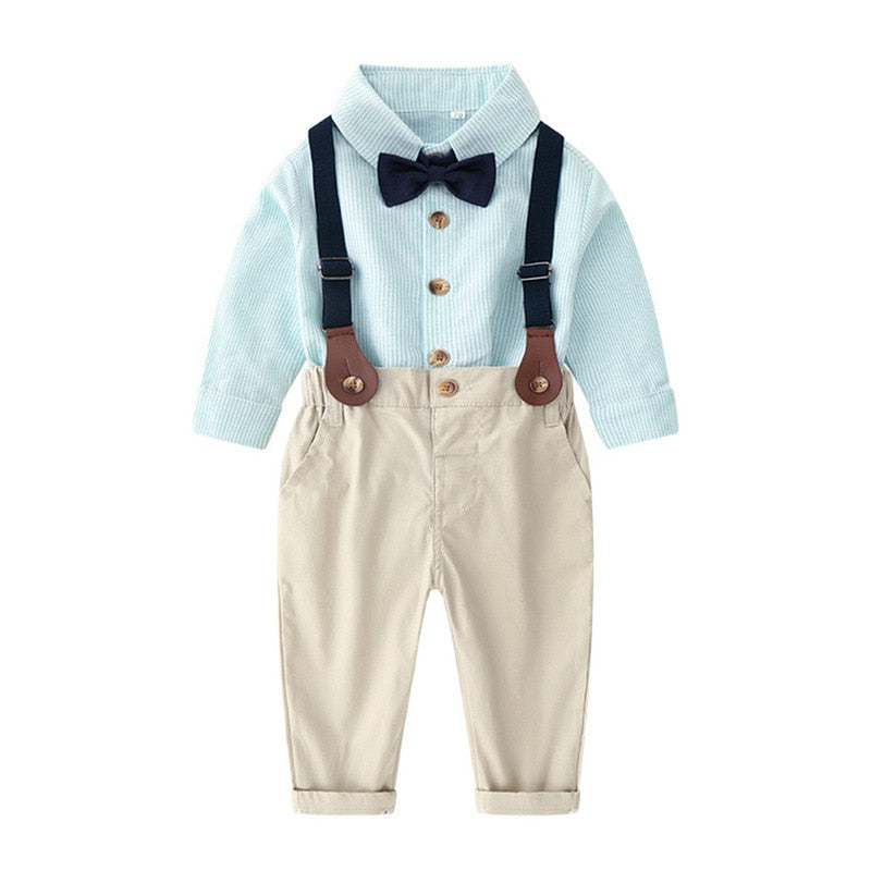 Baby Boys Set Toddler Gentleman Suit Baptism Bowtie Suspender Outfits 2 Pcs