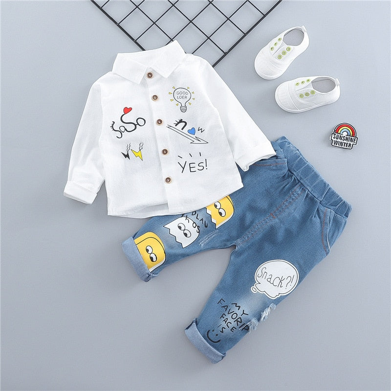 Kids Boys Girl Suits Print Jeans 2 Pcs Sets Costume