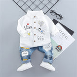 Kids Boys Girl Suits Print Jeans 2 Pcs Sets Costume