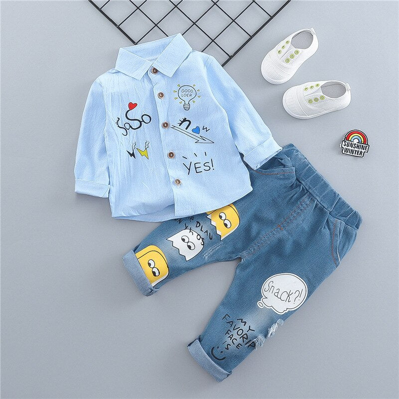 Kids Boys Girl Suits Print Jeans 2 Pcs Sets Costume