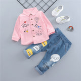Kids Boys Girl Suits Print Jeans 2 Pcs Sets Costume