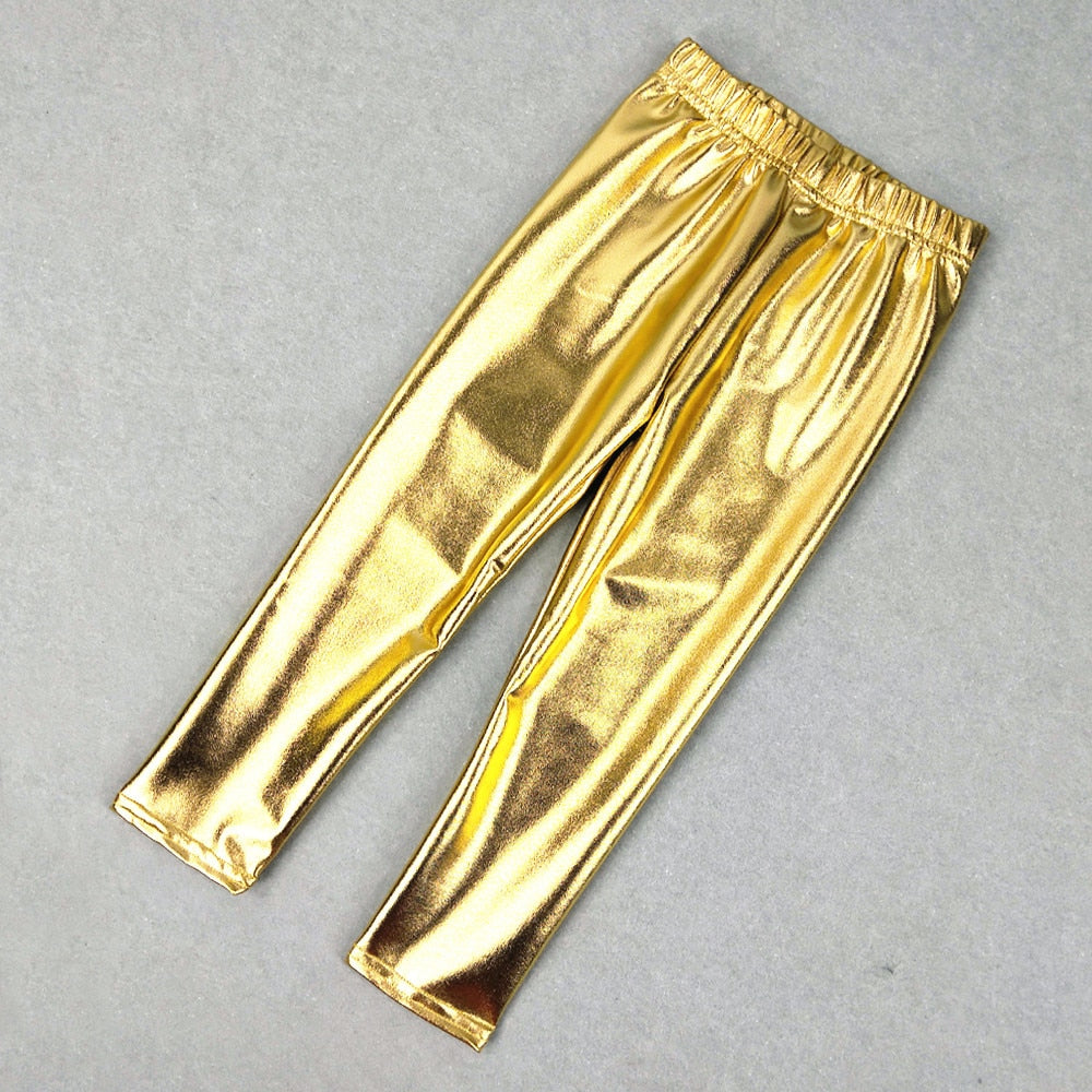 Baby Girls Leggings Metallic Gold Silver Punk Pants 2-10 Years