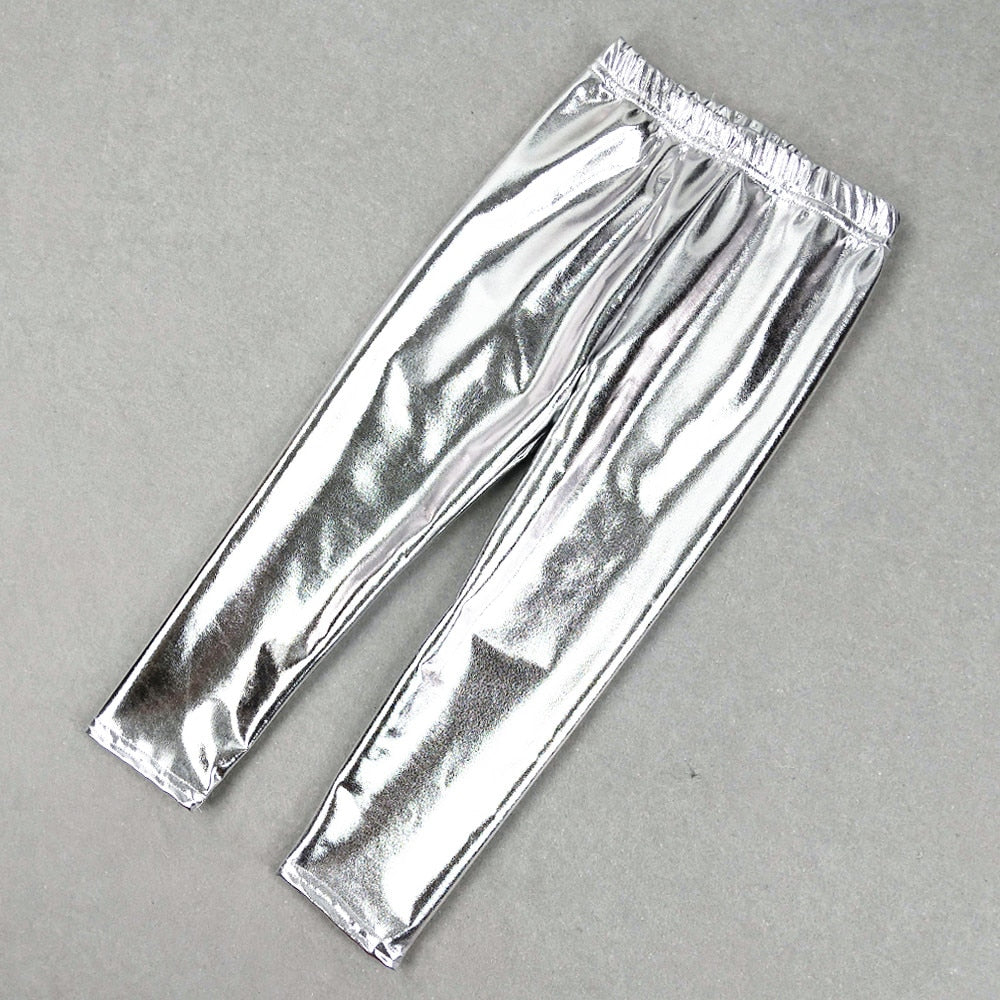 Baby Girls Leggings Metallic Gold Silver Punk Pants 2-10 Years
