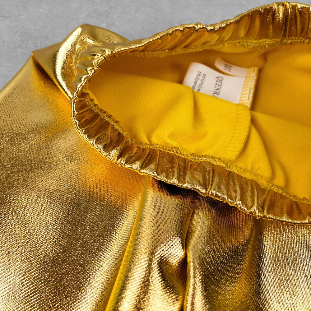 Baby Girls Leggings Metallic Gold Silver Punk Pants 2-10 Years