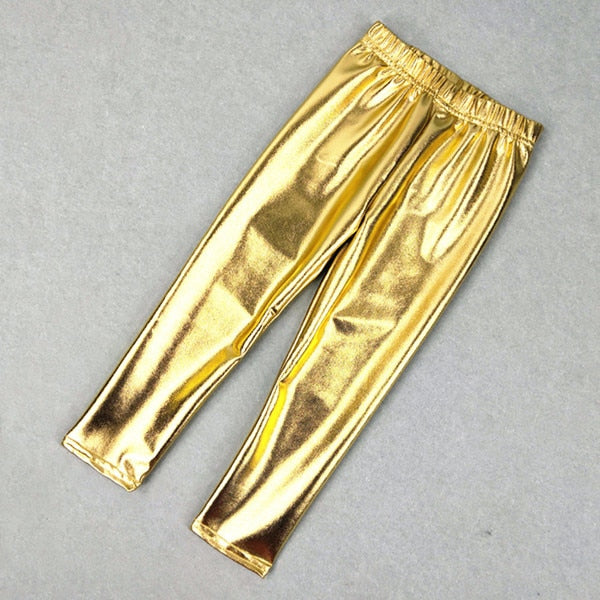 Baby Girls Leggings Metallic Gold Silver Punk Pants 2-10 Years