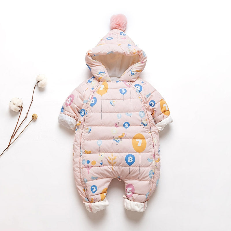 Girls Winter Thick Warm Snowsuit Infant Snow Wear Overalls Rompers