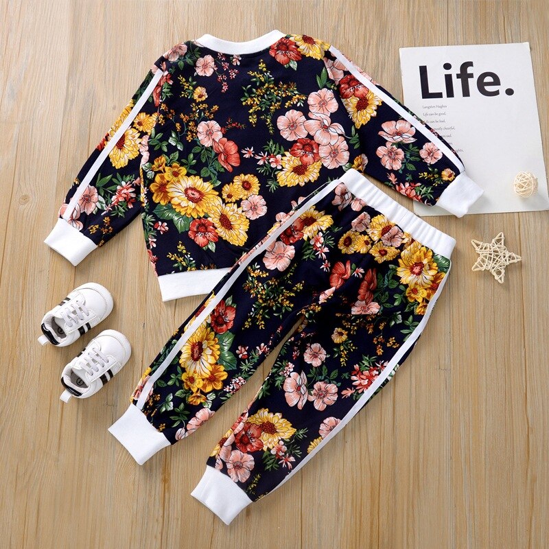 Baby Girl Set Fall Flower Printed Tops+Jogger Bottoms 2 Pcs 2-6 Years