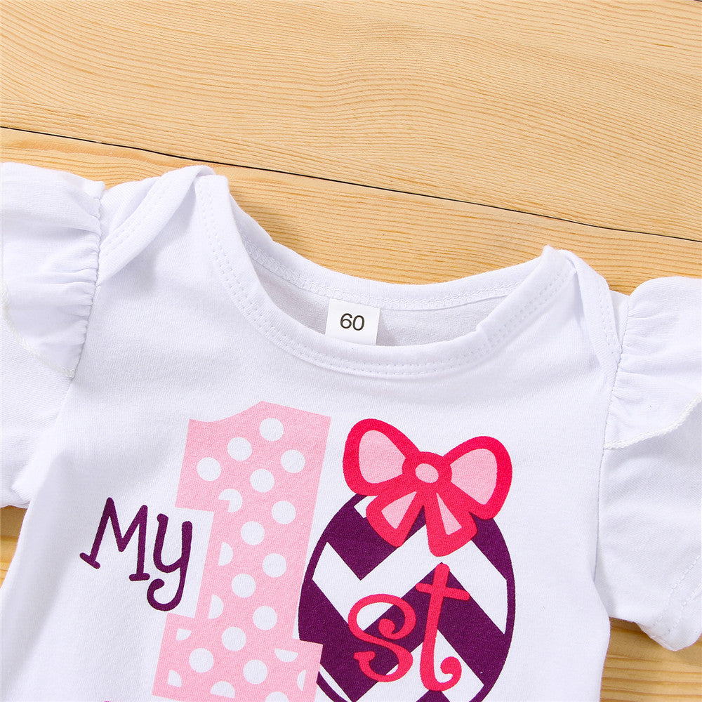 Baby Girl Easter Letter Bodysuit Rabbit 3 Pcs Sets