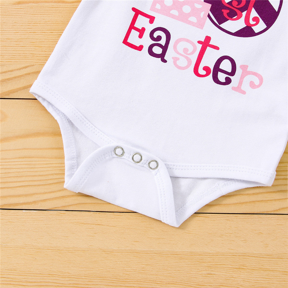 Baby Girl Easter Letter Bodysuit Rabbit 3 Pcs Sets