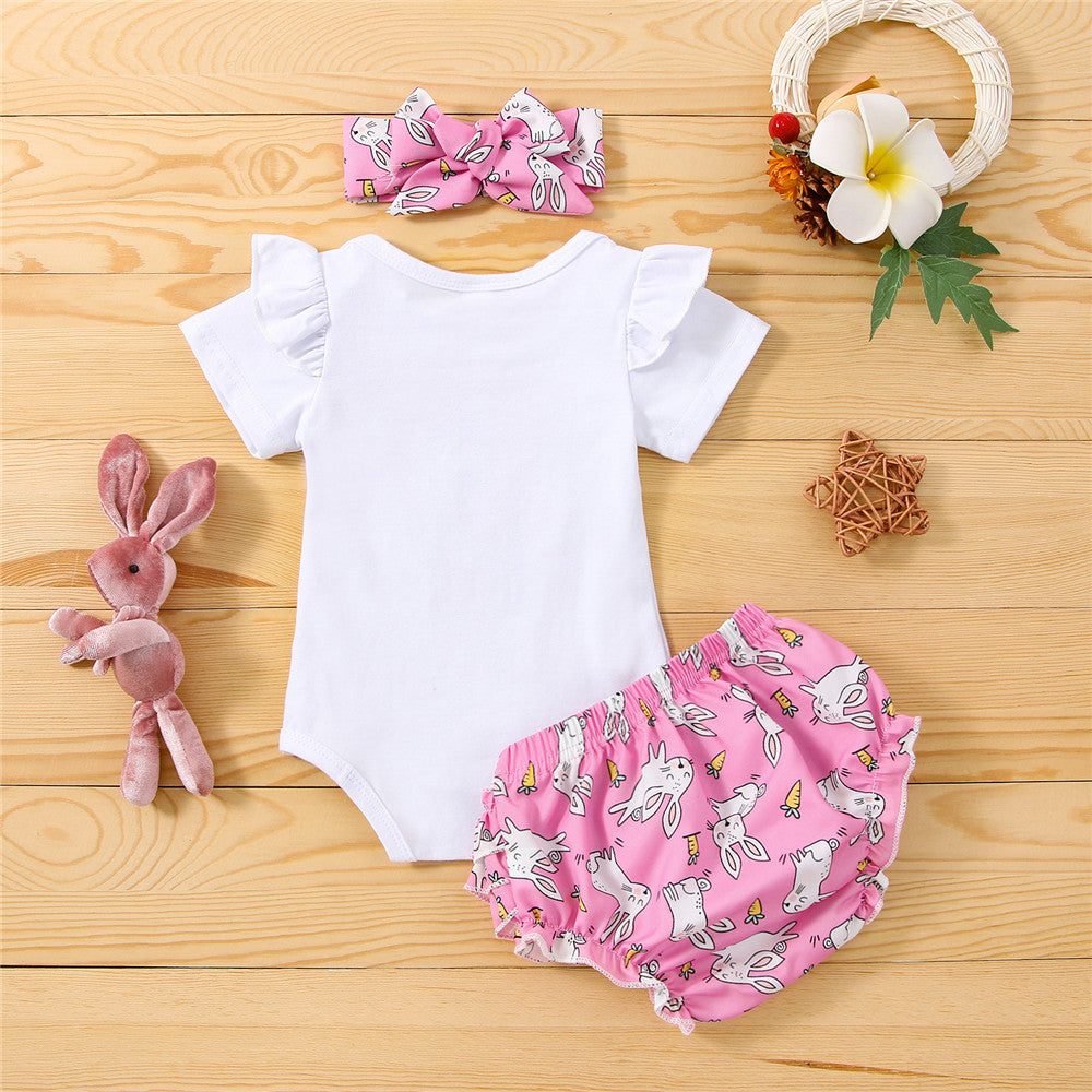 Baby Girl Easter Letter Bodysuit Rabbit 3 Pcs Sets