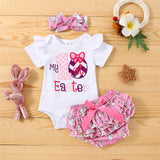 Baby Girl Easter Letter Bodysuit Rabbit 3 Pcs Sets