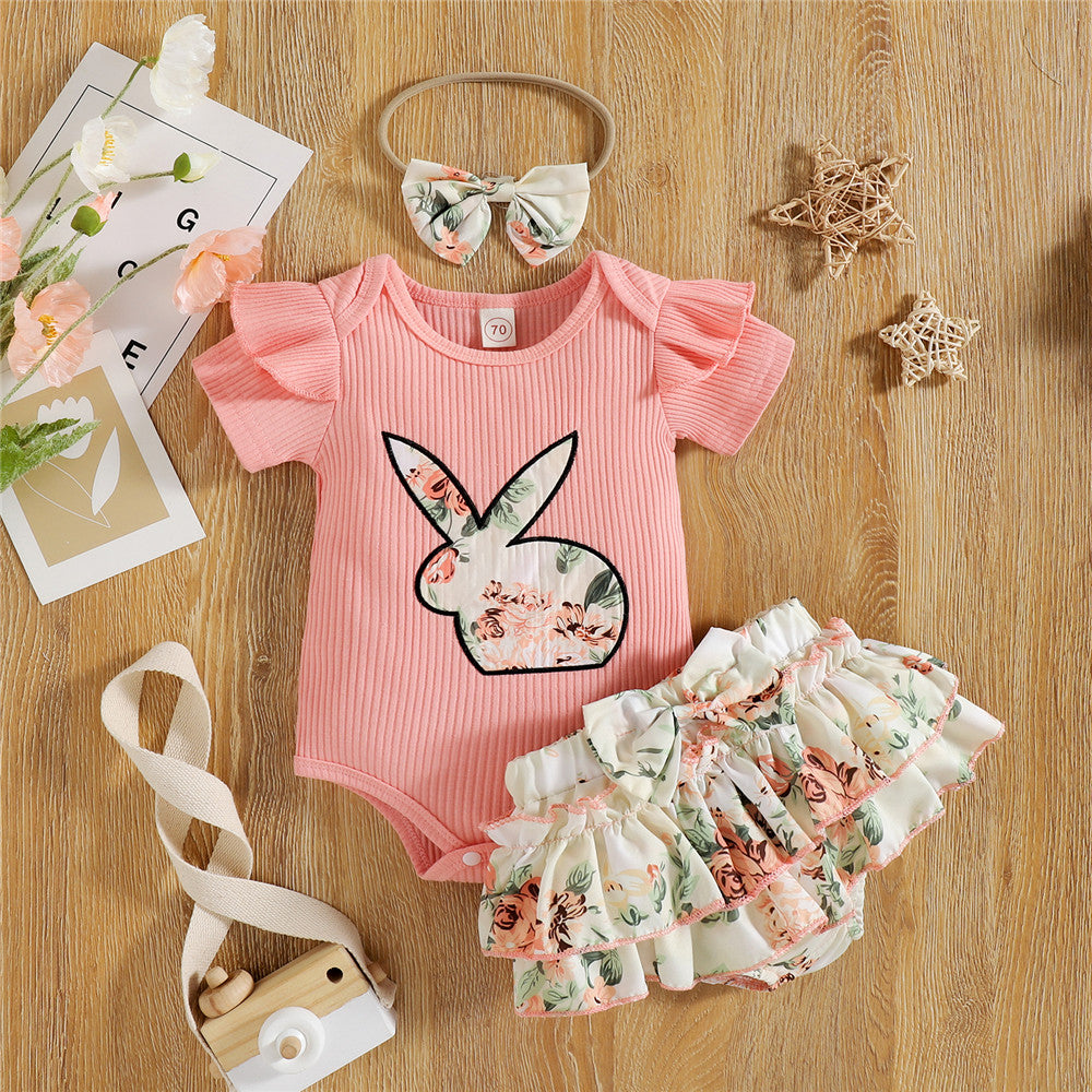 Baby Girl Easter Set Rabbit Bow Ruffle Bodysuit Romper