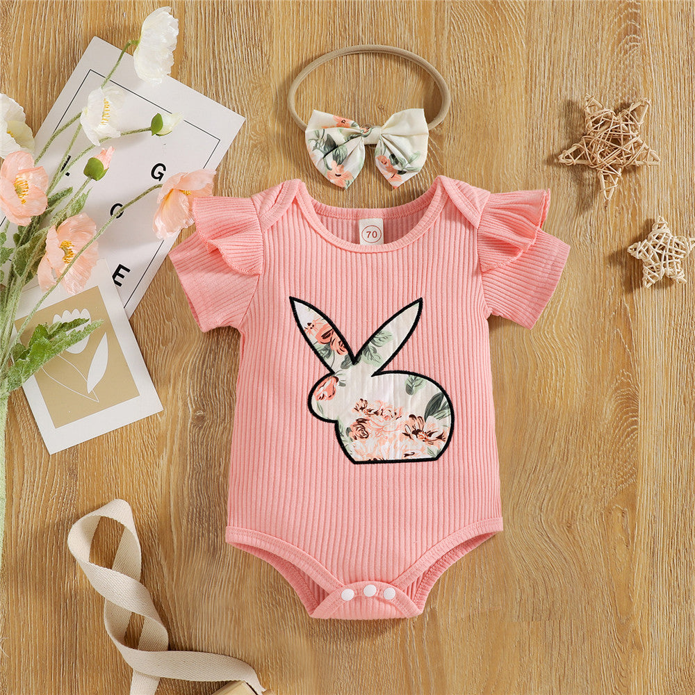 Baby Girl Easter Set Rabbit Bow Ruffle Bodysuit Romper