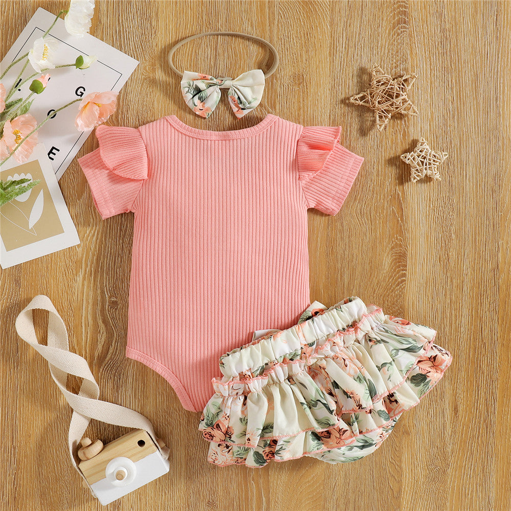 Baby Girl Easter Set Rabbit Bow Ruffle Bodysuit Romper