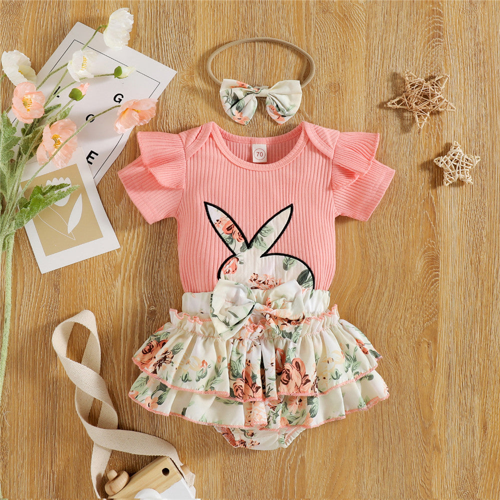 Baby Girl Easter Set Rabbit Bow Ruffle Bodysuit Romper