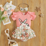 Baby Girl Easter Set Rabbit Bow Ruffle Bodysuit Romper