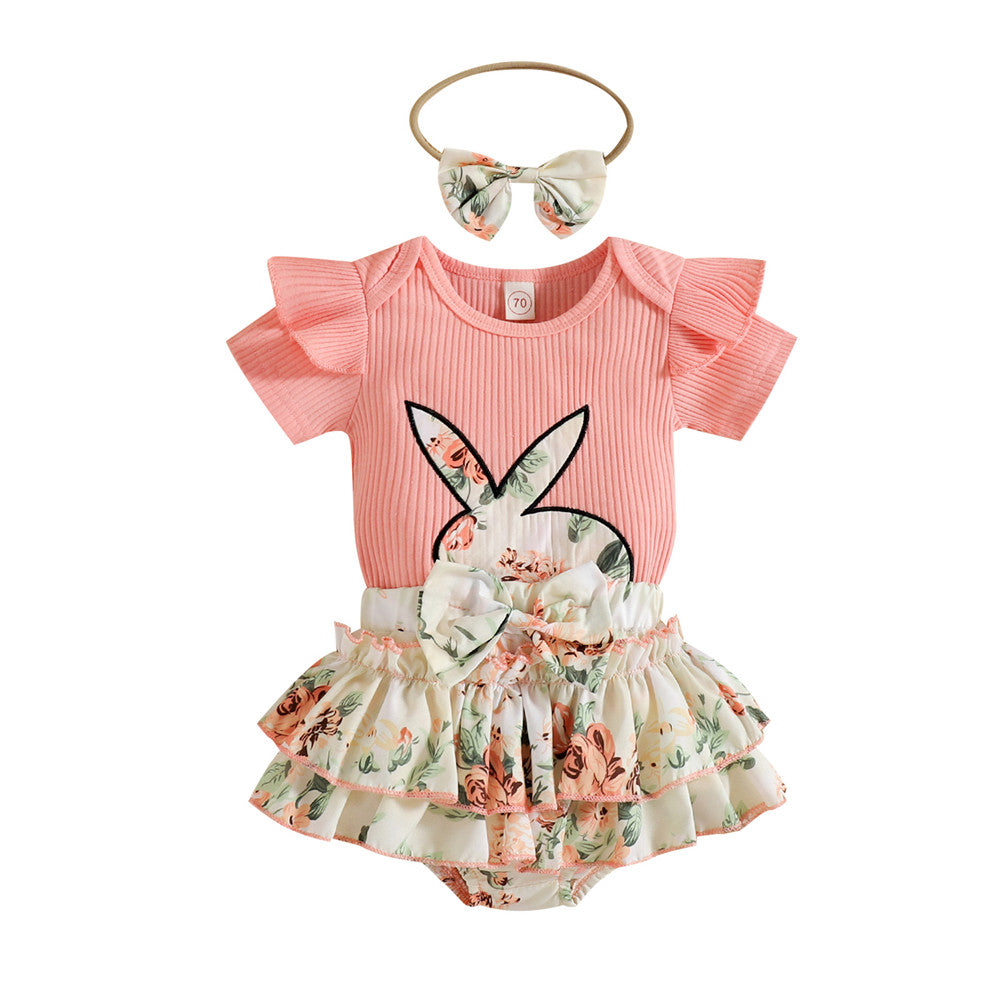 Baby Girl Easter Set Rabbit Bow Ruffle Bodysuit Romper