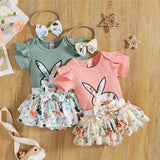 Baby Girl Easter Set Rabbit Bow Ruffle Bodysuit Romper