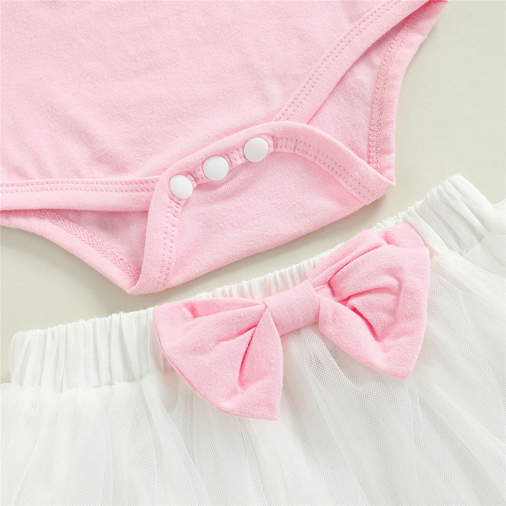 Baby Girl Easter Rabbit Bodysuit Bow Tulle Suits 3 Pcs Sets
