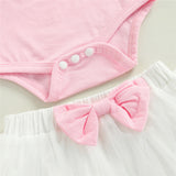 Baby Girl Easter Rabbit Bodysuit Bow Tulle Suits 3 Pcs Sets