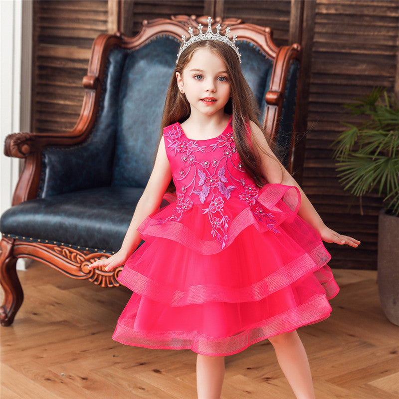 Girl Embroidery Flower Princess Dress Lace Tutu Kids Dresses - honeylives