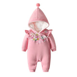 Baby Girl Hooded Romper Fleece Newborn Winter Sleepwear Romper Jumpsuit