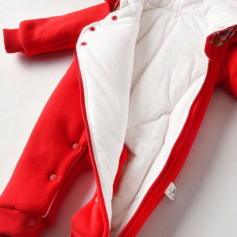 Baby Girl Hooded Romper Fleece Newborn Winter Sleepwear Romper Jumpsuit