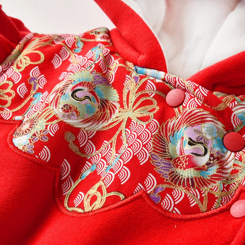 Baby Girl Hooded Romper Fleece Newborn Winter Sleepwear Romper Jumpsuit