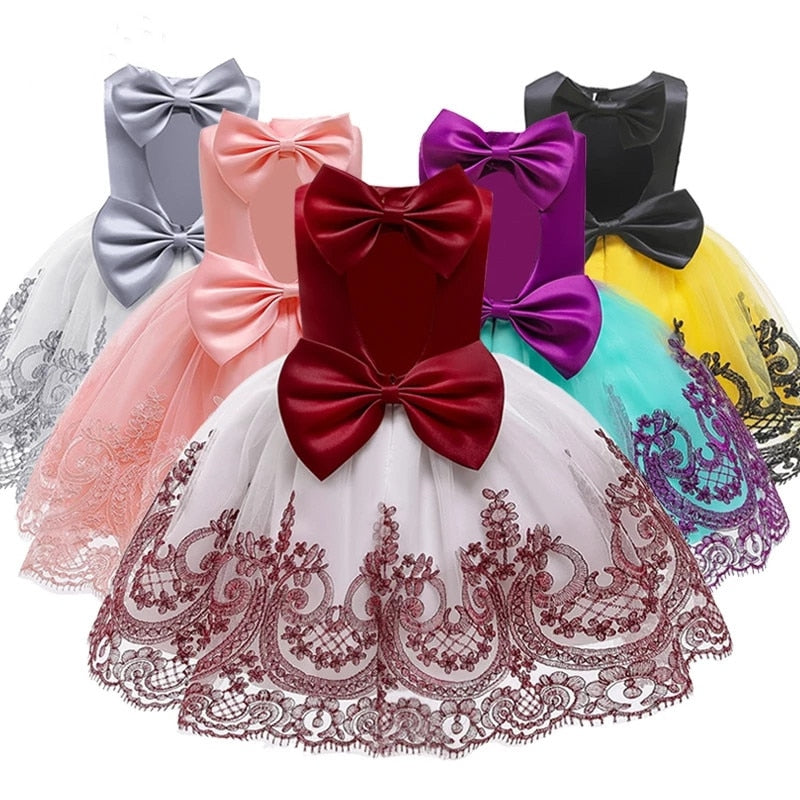 Baby Girl Princess Baptism Dress Big Bow Open Back Costume 9M-6T - honeylives