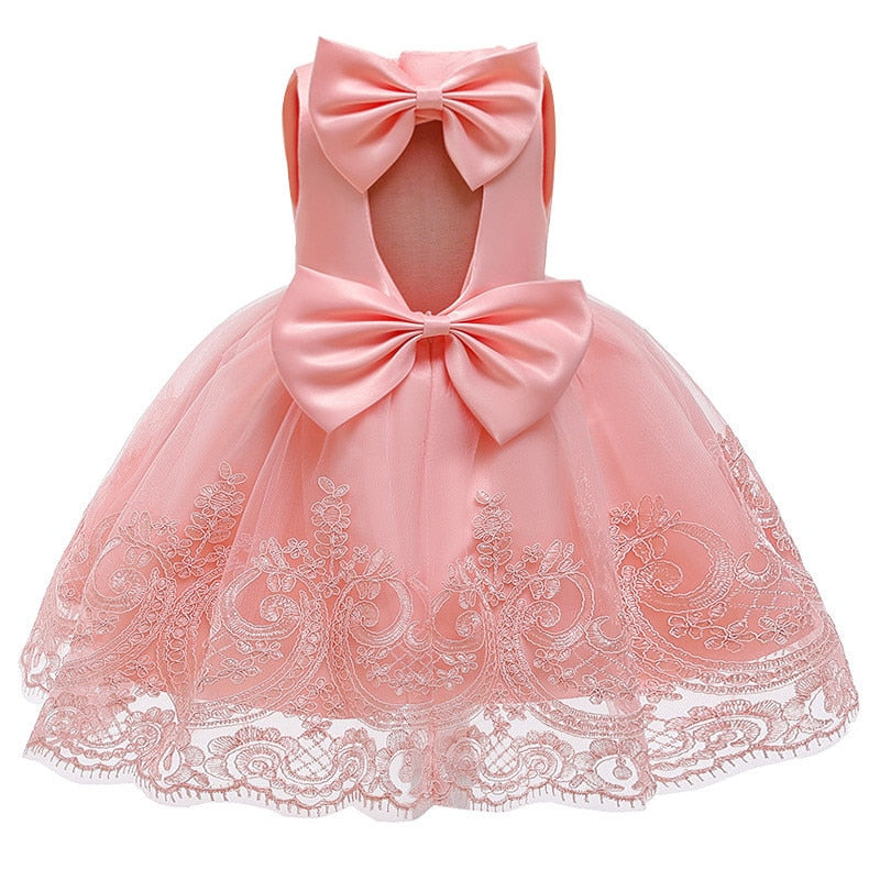 Baby Girl Princess Baptism Dress Big Bow Open Back Costume 9M-6T - honeylives