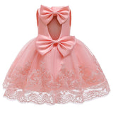 Kid Baby Girl Princess Baptism Big Bow Open Back Dresses
