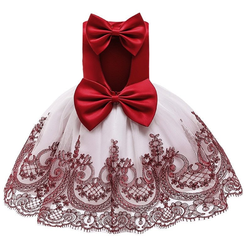 Baby Girl Princess Baptism Dress Big Bow Open Back Costume 9M-6T - honeylives